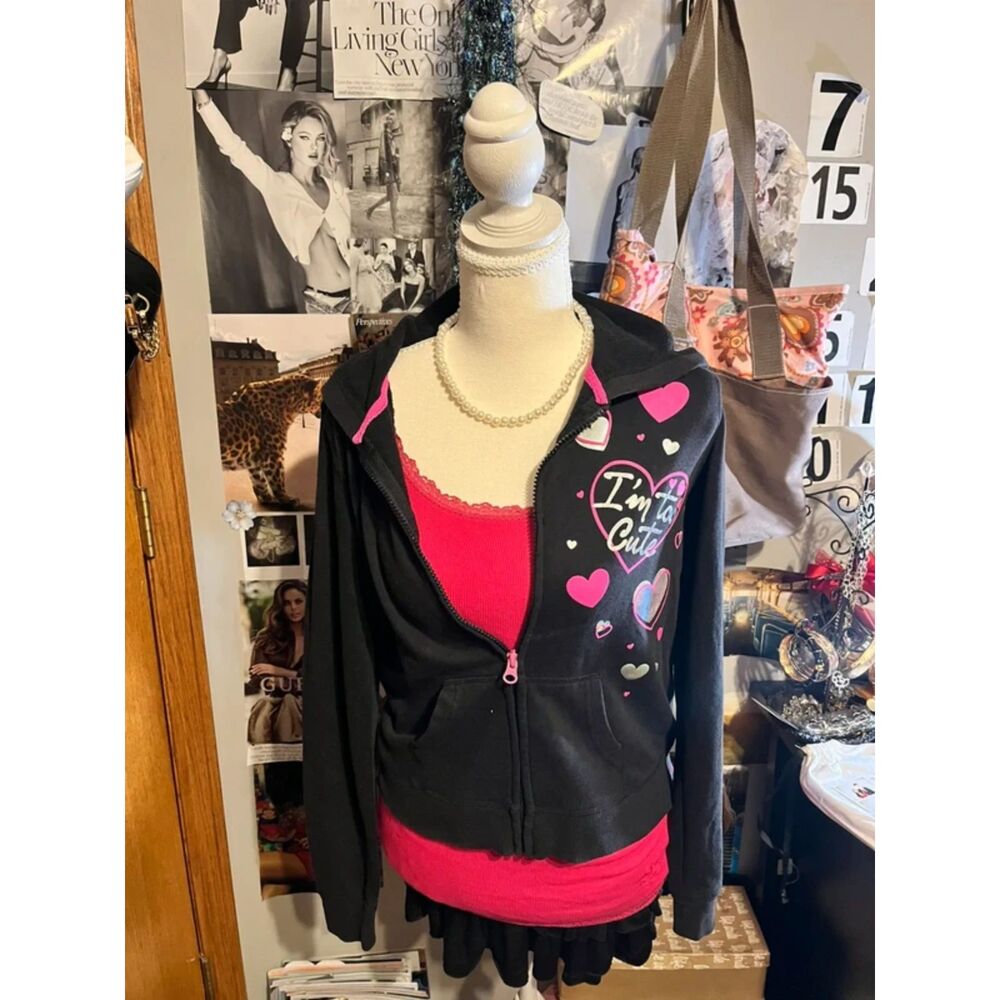 Black and pink Zip up with heart graphics